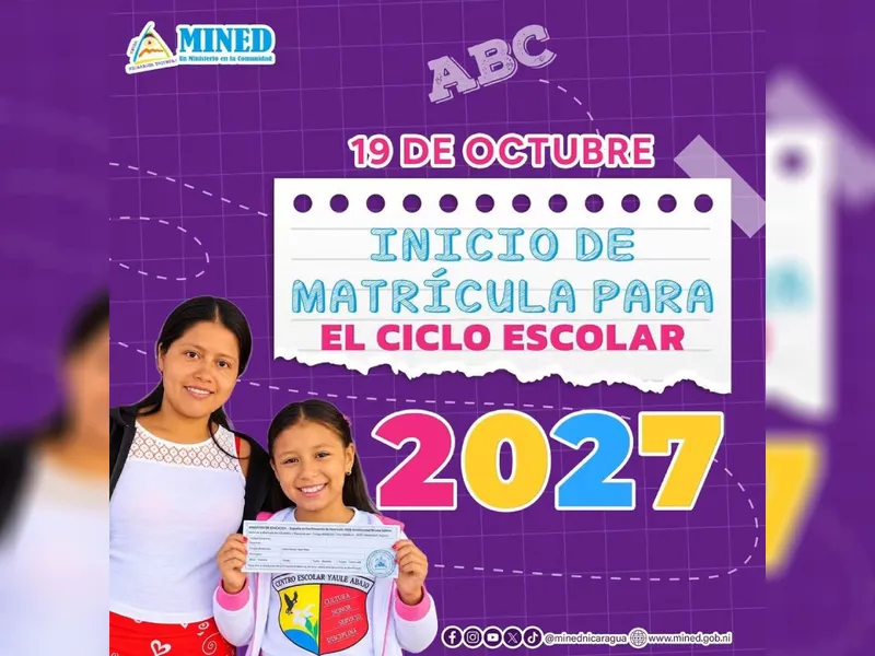 Matrículas escolares inician este 19 de octubre en Nicaragua