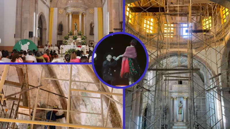 Al interior de la iglesia donde Nodal y Ángela Aguilar casarán; está cerrada y hacen rifas para arreglarla