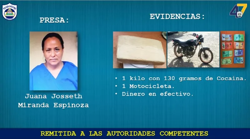 Cae la «Juana Miranda» con más de un kilo de cocaína en Tipitapa