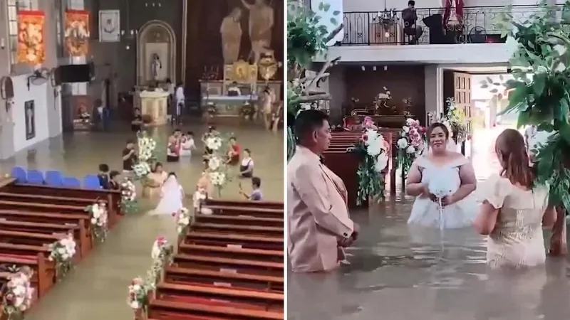 Pareja se casa en iglesia inundada y con el agua hasta la cintura