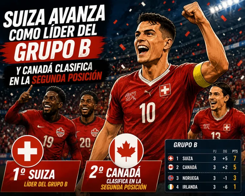 Suiza avanza como líder del Grupo B y Canadá clasifica en la segunda posición