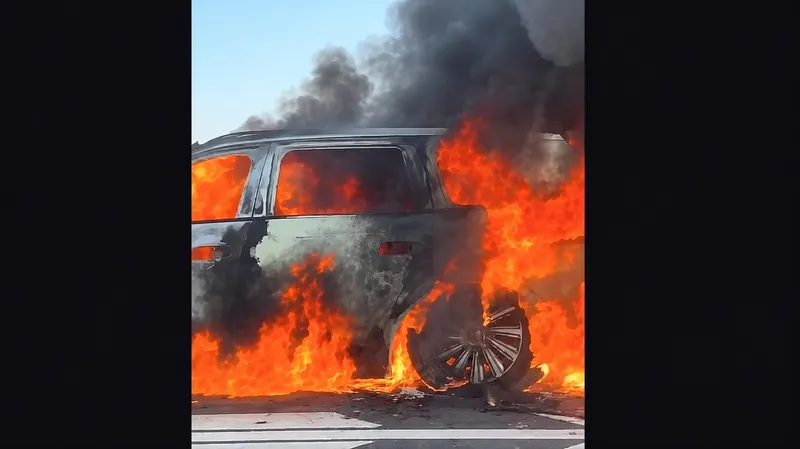 Un SUV eléctrico se incendia tras el brutal impacto de un camión: sus 3 ocupantes salen ilesos y la batería permanece intacta