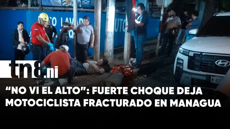 Motociclista resulta fracturado tras fuerte accidente en cruce de Managua