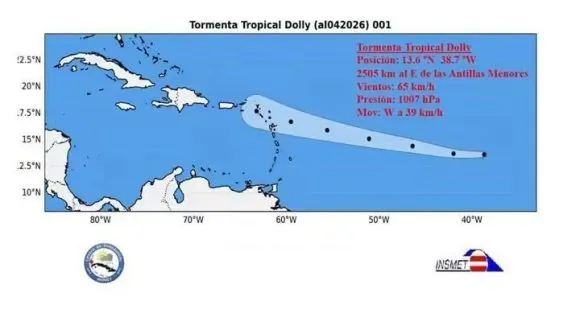Aviso de ciclón tropical No. 3: Dolly se disipa sobre las aguas del Atlántico Central
