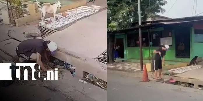 ¡Lo grabaron! Hombre es sancionado por usar un tragante como basurero en Managua