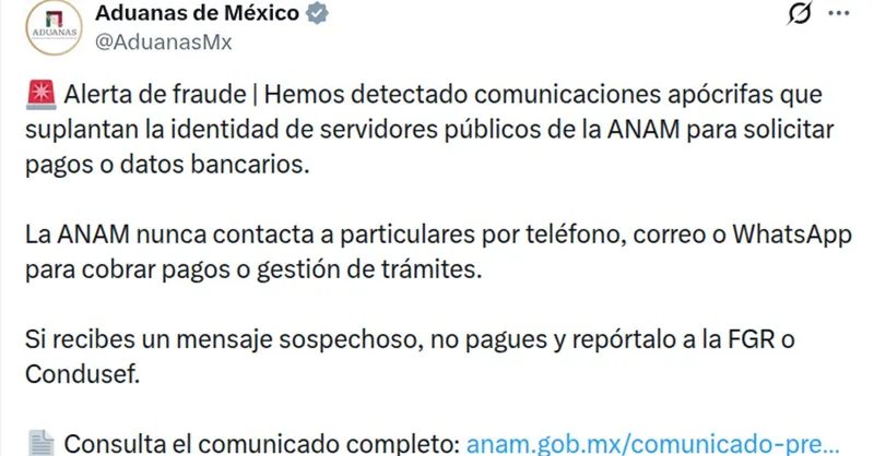 Aduanas de México alerta por fraudes que usan el nombre de su director para exigir pagos