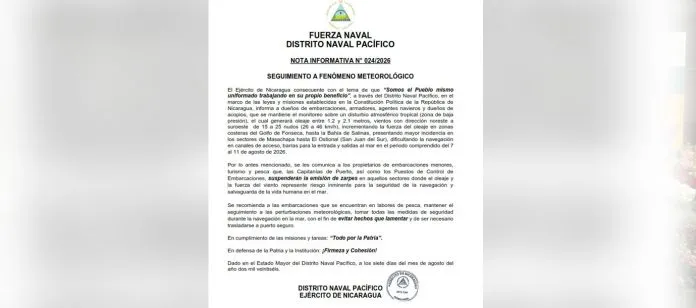 Fuerza Naval mantiene vigilancia ante fenómeno meteorológico en el Pacífico