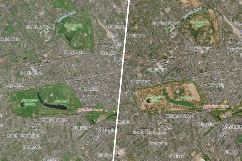 Inglaterra ha sido toda su vida un país verde. Visto desde el cielo, este verano parece España