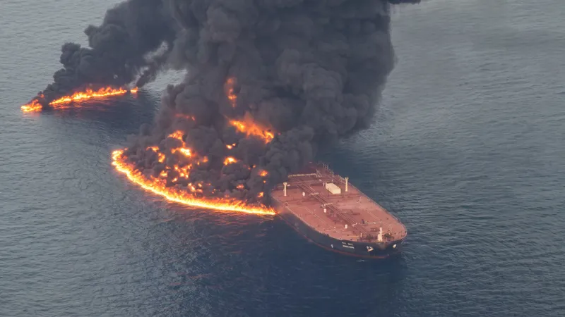 Supertanquero no autorizado por Irán arde sobre Ormuz (VIDEO)