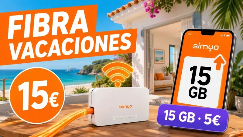 Simyo estrena fibra para vacaciones por 15 euros y mejora su tarifa móvil de 5 euros
