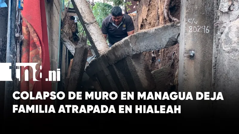 ¡De milagro! Familia queda atrapada tras colapso de muro en Managua