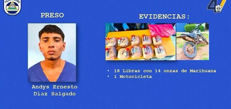 Capturan a motociclista con más de 18 libras de marihuana en Quilalí