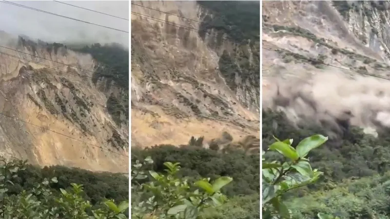 El aterrador momento en que un masivo deslizamiento de tierra arrasa una montaña entera en Nepal