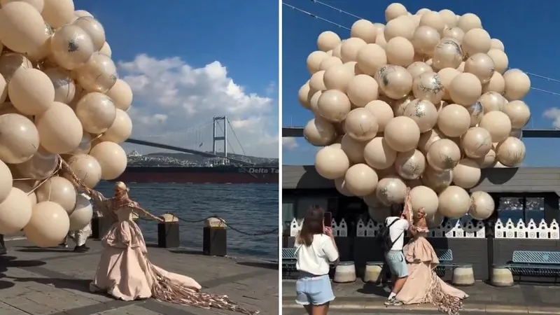 El viento casi se lleva a una novia con todo y globos