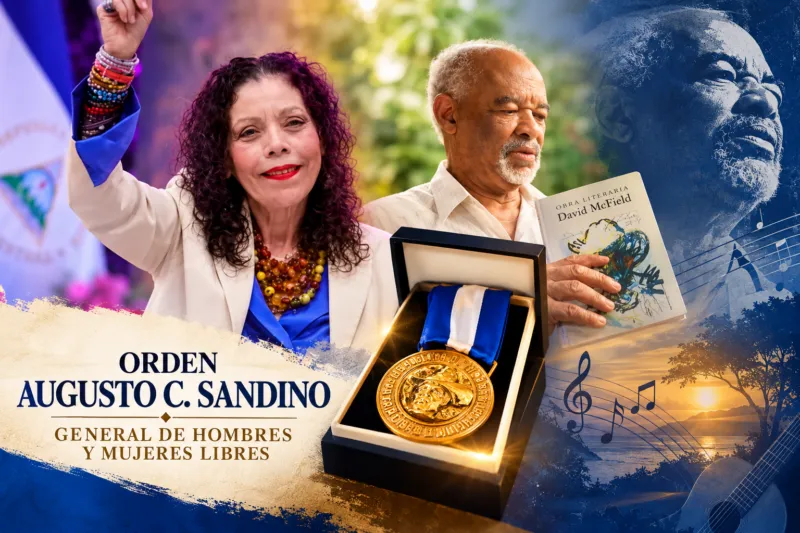 Compañera Rosario Murillo anuncia la entrega de la Orden Augusto C. Sandino al poeta David McField