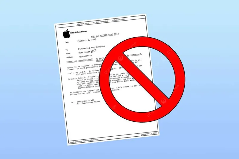 Los empleados de Apple pasaban de usar sus ordenadores y preferían máquinas de escribir. Hasta que este documento interno lo prohibió