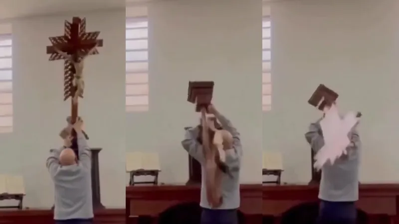 ¡Tercer drama de sacerdote aplastado en la iglesia! Ahora fue con una pesada cruz de madera