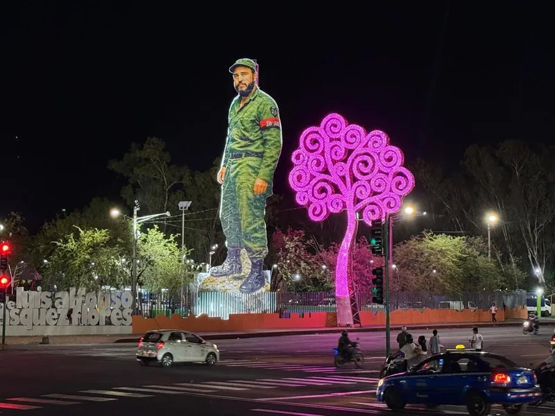 Escultura gigante de Fidel Castro es iluminada en Managua en vísperas de su centenario