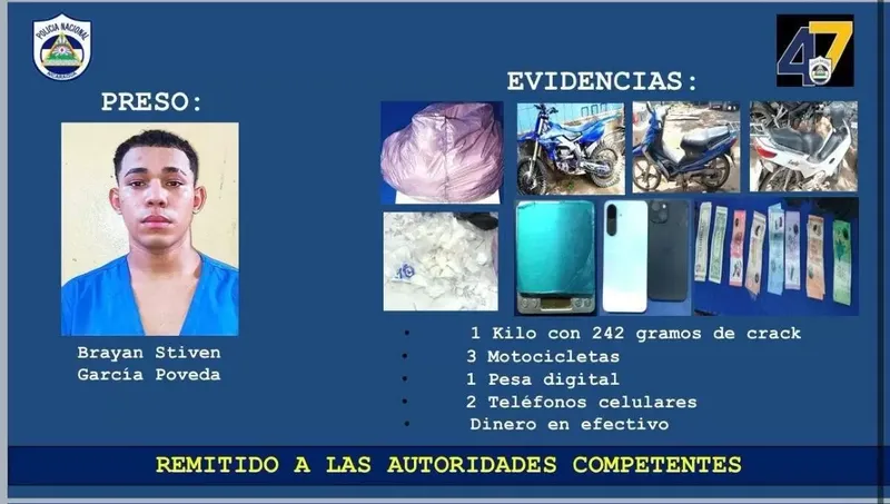 Capturan a joven con 1.2 kilos de crack en El Viejo