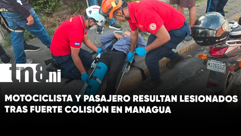 Motociclista y acompañante resultan lesionados en accidente de tránsito en Managua