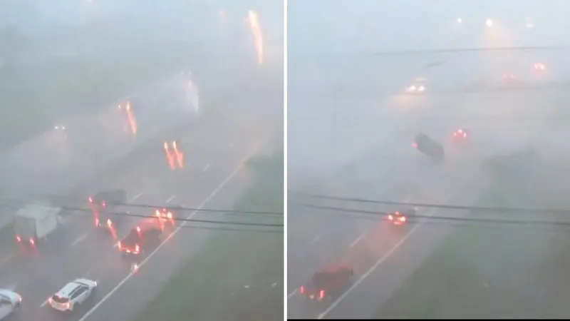Tormenta levanta un auto por los aires en una autopista de Ohio