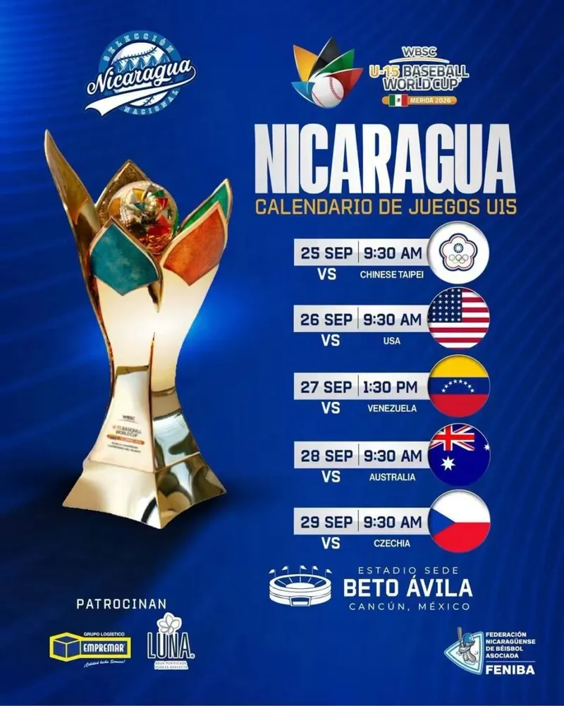 Nicaragua dice presente en el Mundial U15 de béisbol en Cancún