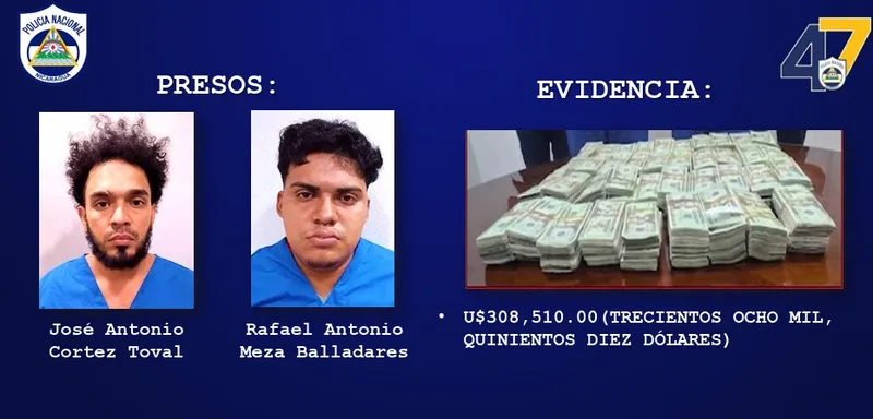 Con más de 308 mil dólares capturan a dos personas en Chinandega