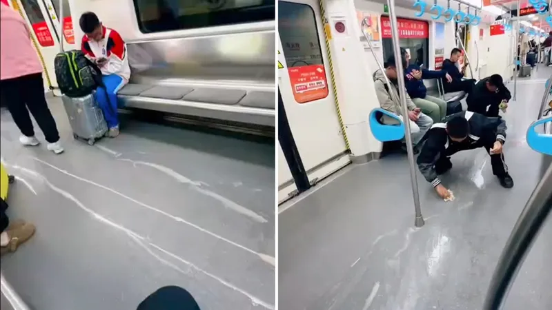 VIDEO: Derraman sin querer bebida en vagón de metro en China y sucede esto