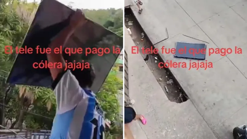 Fanático lanza televisor de un segundo piso al perder Argentina ante España