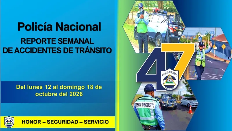 Policía Nacional reporta 1,394 accidentes de tránsito en Nicaragua durante una semana