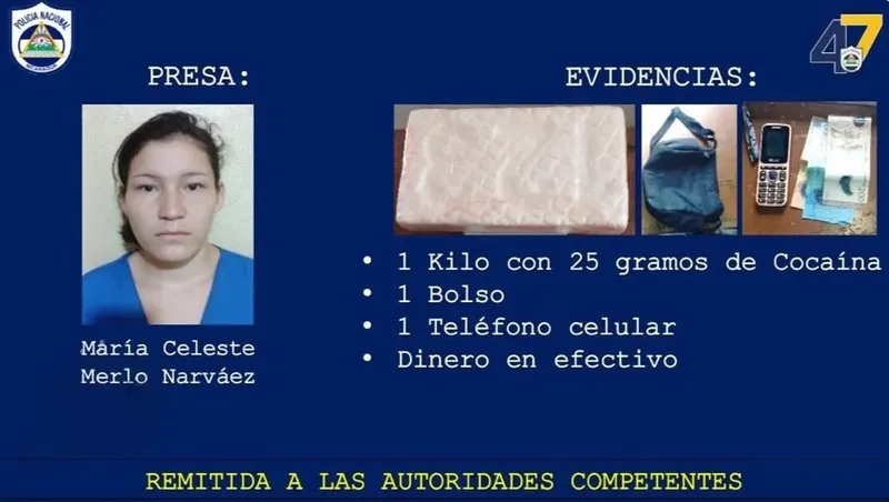 Capturan a mujer con más de un kilo de cocaína en Juigalpa