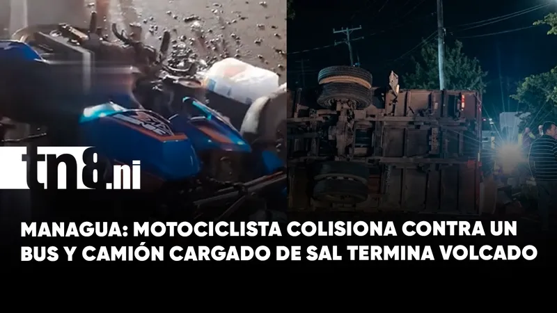 Noche de accidentes: motociclista colisiona contra un bus y camión termina volcado en San...