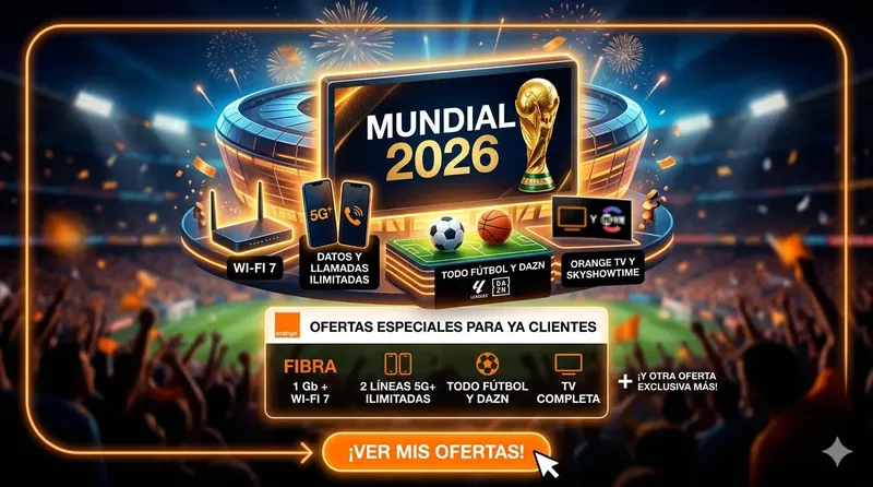 Orange tiene varios descuentos para sus clientes en junio: hay dos tarifas con fibra, streaming y todo el fútbol para el Mundial 2026 en oferta