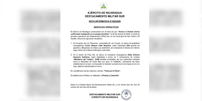 Ejército de Nicaragua asesta golpes a actividades ilícitas en Río San Juan