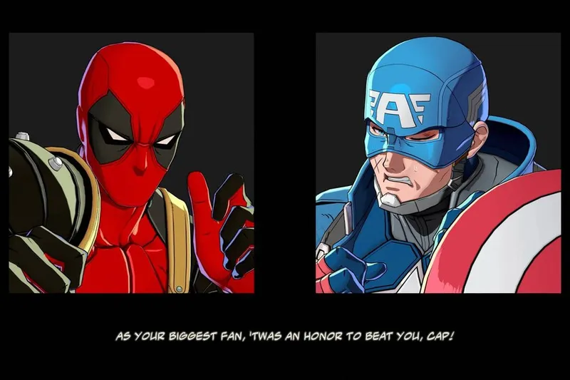 Deadpool en Marvel Tokon rompe la cuarta pared igual que en las películas y su moveset está repleto de referencias a los fighting games