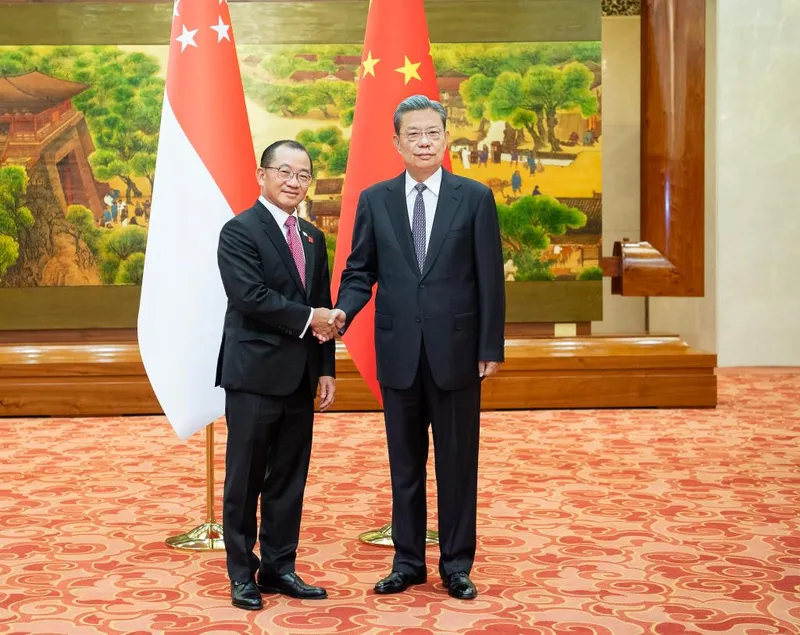Máximo legislador de China sostiene conversaciones con presidente de Parlamento de Singapur