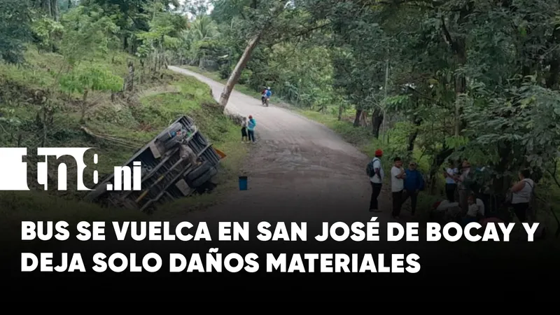Vuelco de bus en San José de Bocay, Jinotega, deja daños materiales y pasajeros...