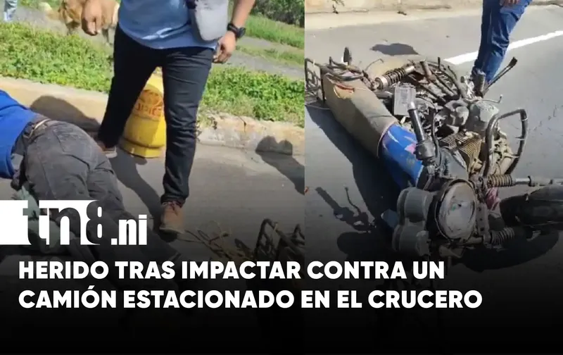 ¡Aparatoso accidente en El Crucero! Motociclista impacta contra un camión estacionado