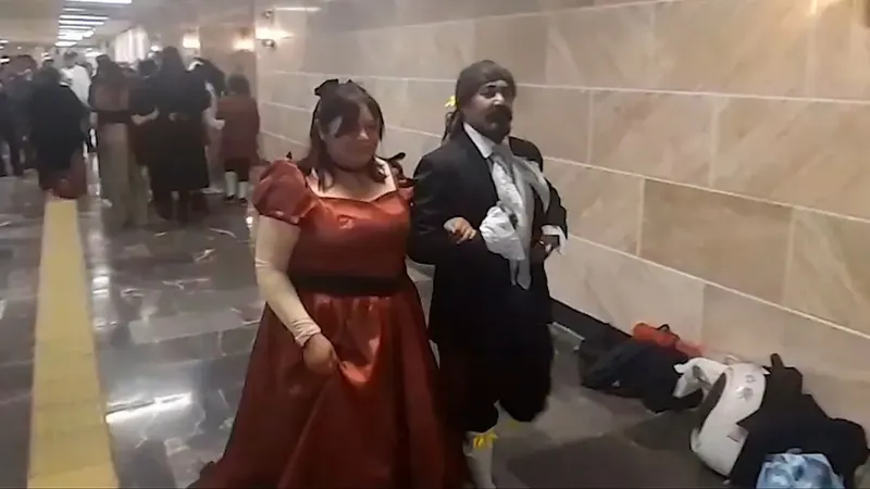 Así se vivió el evento viral de ir vestidos del Siglo XVI al metro Hidalgo