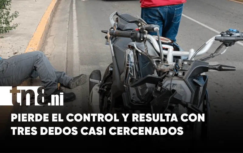 Motociclista se accidenta en Managua y sufre graves lesiones en tres dedos