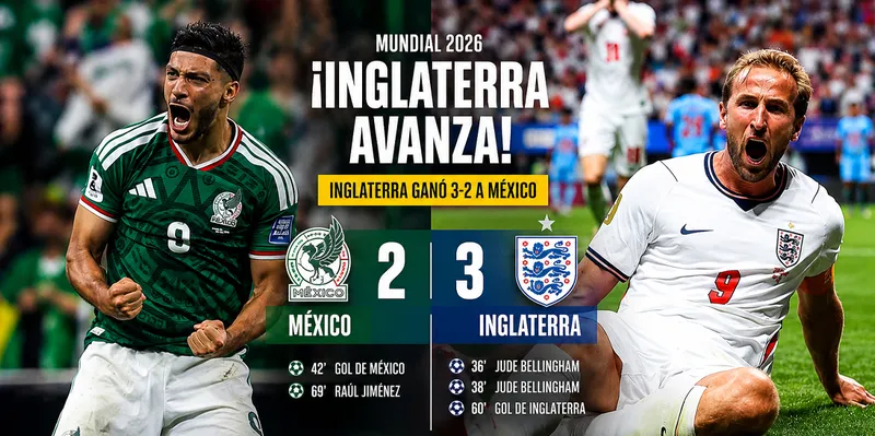 Inglaterra vence 3-2 a México en el Azteca y avanza a cuartos del Mundial...