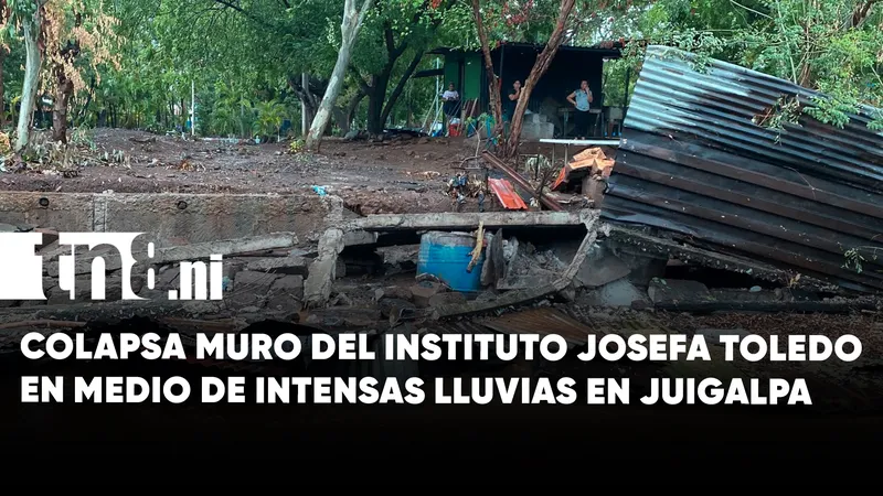 Colapsa muro del Instituto Josefa Toledo tras intensas lluvias en Juigalpa