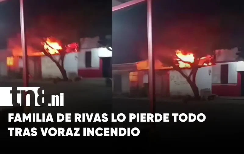 Familia logra escapar de voraz incendio que arrasó con su vivienda en Rivas
