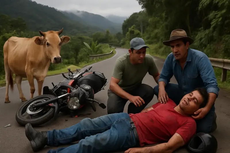 Motociclista quedó inconsciente al chocar contra una vaca cerca del puente Jigüina