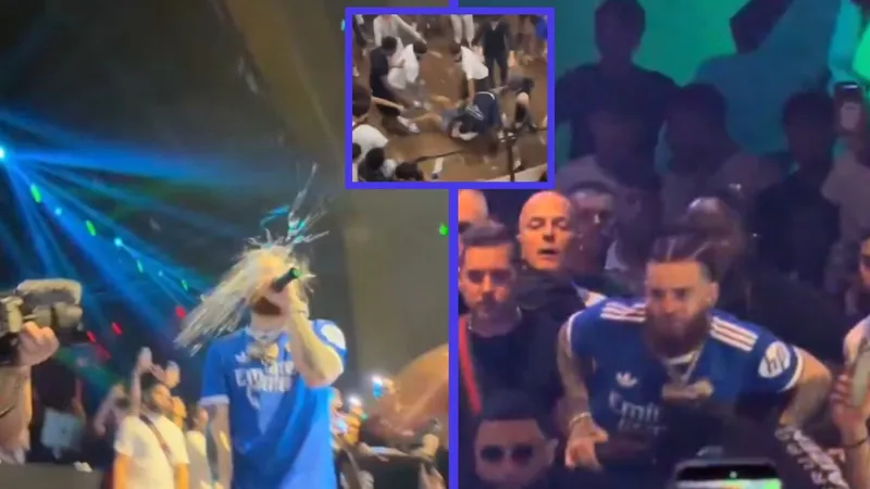 Rapero sufre brutal agresión, la cara le sangra y él baja del escenario para pelear