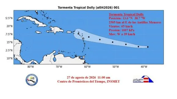 Aviso de ciclón tropical No.1: Se forma la tormenta tropical Dolly en el Atlántico central tropical