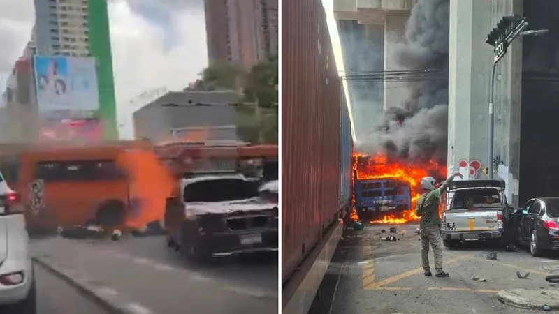 Un tren arrolla e incendia un autobús en pleno centro de Bangkok (VIDEOS)