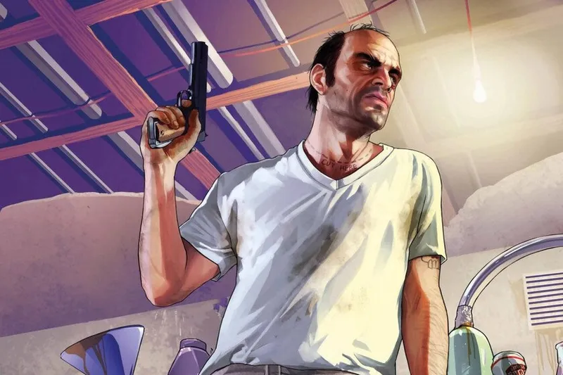 Cuando cambias a Trevor, lo verás persiguiendo como un loco a un tipo en moto. Todo se remonta a un vídeo viral de GTA 4